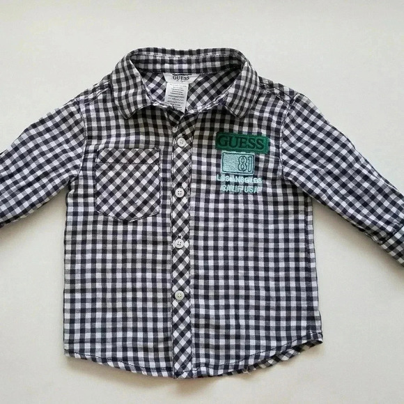 Guess Boys 12M Button Down Shirt Navy White - Picture 1 of 7